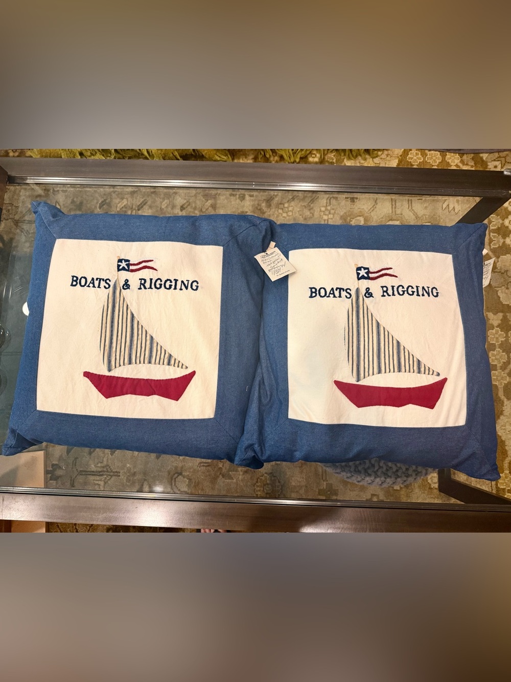 NWT - Pair of 18” Nautical Sailboat Themed Throw Pillows - Cases & Down Fillers